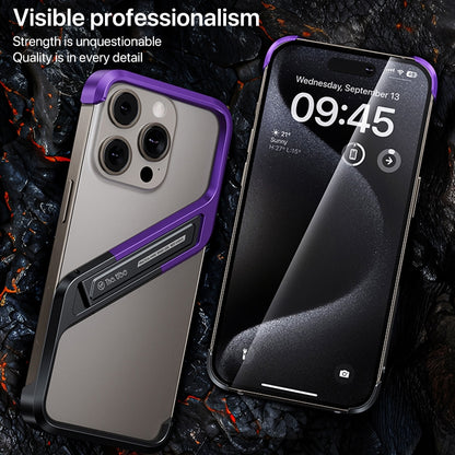 For iPhone 16 S-shaped Stand Frameless Metal Phone Case(Black Purple) - iPhone 16 Cases by PMC Jewellery | Online Shopping South Africa | PMC Jewellery | Buy Now Pay Later Mobicred