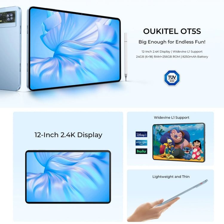 [HK Warehouse] OUKITEL OT5S Tablet PC 12 inch 2.4K Screen, 6GB+256GB, Android 14 Unisoc Tiger T606 Octa Core, Support Dual SIM 4G Network, EU Plug(Green) - Other by OUKITEL | Online Shopping South Africa | PMC Jewellery | Buy Now Pay Later Mobicred