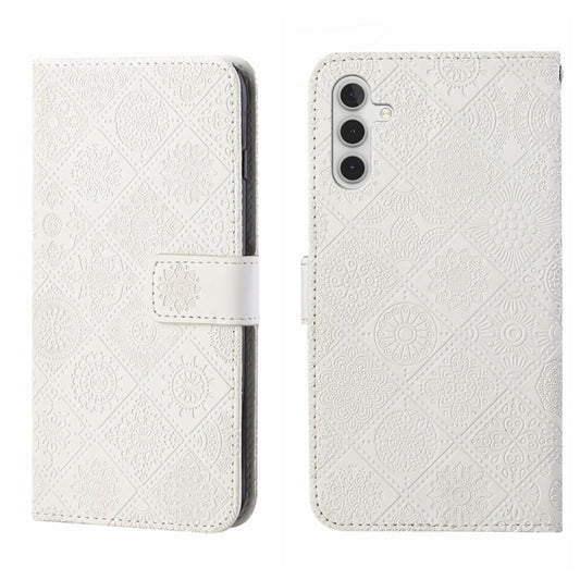 For Samsung Galaxy S25+ 5G Ethnic Style Embossed Pattern Leather Phone Case(White) - Galaxy S25+ 5G Cases by PMC Jewellery | Online Shopping South Africa | PMC Jewellery | Buy Now Pay Later Mobicred