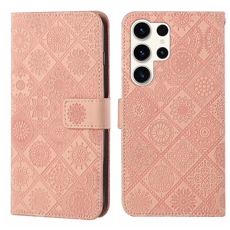 For Samsung Galaxy S25 Ultra 5G Ethnic Style Embossed Pattern Leather Phone Case(Pink) - Galaxy S25 Ultra 5G Cases by PMC Jewellery | Online Shopping South Africa | PMC Jewellery | Buy Now Pay Later Mobicred