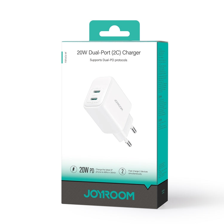 JOYROOM JR-TCF12 20W Dual USB-C / Type-C Fast Charger, Specification:EU Plug(White) - USB Charger by JOYROOM | Online Shopping South Africa | PMC Jewellery | Buy Now Pay Later Mobicred