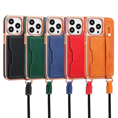 For iPhone 15 Pro Max VIETAO Card Slot Wristband Phone Case with Lanyard(Orange) - iPhone 15 Pro Max Cases by VIETAO | Online Shopping South Africa | PMC Jewellery | Buy Now Pay Later Mobicred