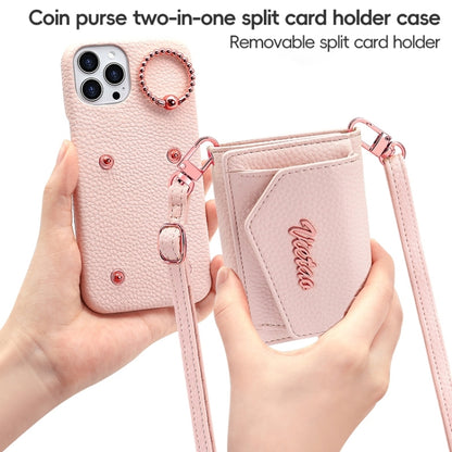 For iPhone 15 Pro Max VIETAO Ring Holder Wallet PU Phone Case with Lanyard(Pink) - iPhone 15 Pro Max Cases by VIETAO | Online Shopping South Africa | PMC Jewellery | Buy Now Pay Later Mobicred