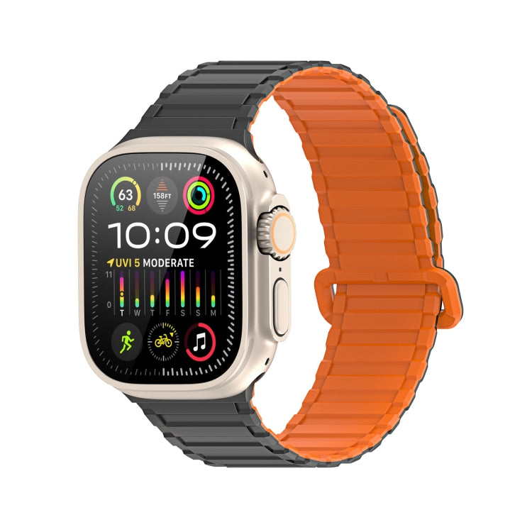 For Apple Watch Series 7 45mm DUX DUCIS KJ Series Magnetic Buckle Silicone Watch Band(Black Orange) - Watch Bands by DUX DUCIS | Online Shopping South Africa | PMC Jewellery | Buy Now Pay Later Mobicred