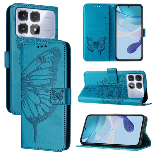 For Redmi K70 Ultra 5G Global Embossed Butterfly Leather Phone Case(Blue) - Xiaomi Cases by PMC Jewellery | Online Shopping South Africa | PMC Jewellery | Buy Now Pay Later Mobicred