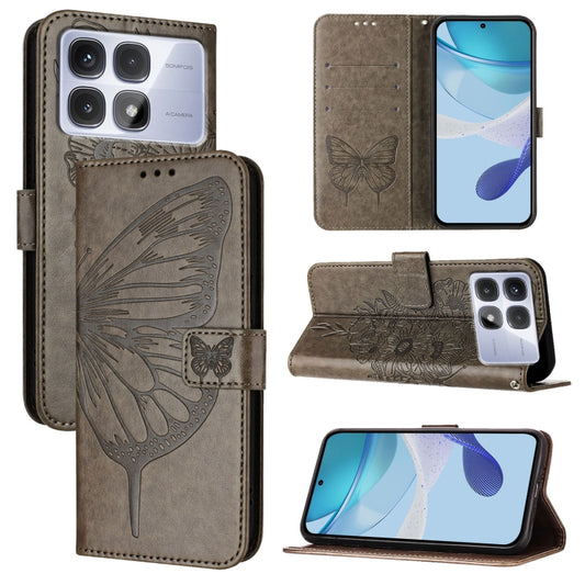 For Redmi K70 Ultra 5G Global Embossed Butterfly Leather Phone Case(Grey) - Xiaomi Cases by PMC Jewellery | Online Shopping South Africa | PMC Jewellery | Buy Now Pay Later Mobicred