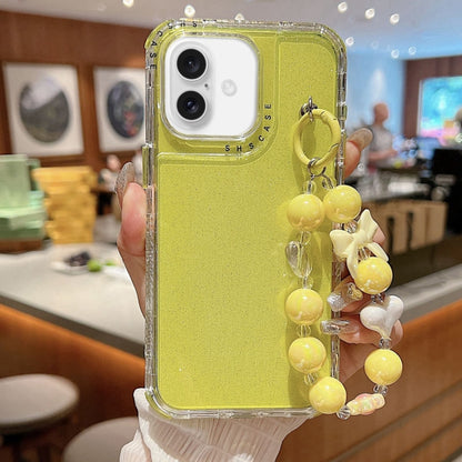 For iPhone 16 TPU + PC + Glitter Sequins Full Coverage Phone Case with Bracelet(Yellow) - iPhone 16 Cases by PMC Jewellery | Online Shopping South Africa | PMC Jewellery | Buy Now Pay Later Mobicred