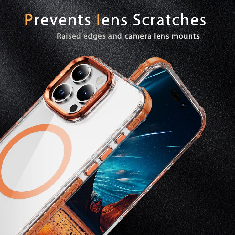 For iPhone 16 Pro Max Rainbow Series Transparent MagSafe Lens Holder Phone Case(Orange) - iPhone 16 Pro Max Cases by PMC Jewellery | Online Shopping South Africa | PMC Jewellery | Buy Now Pay Later Mobicred