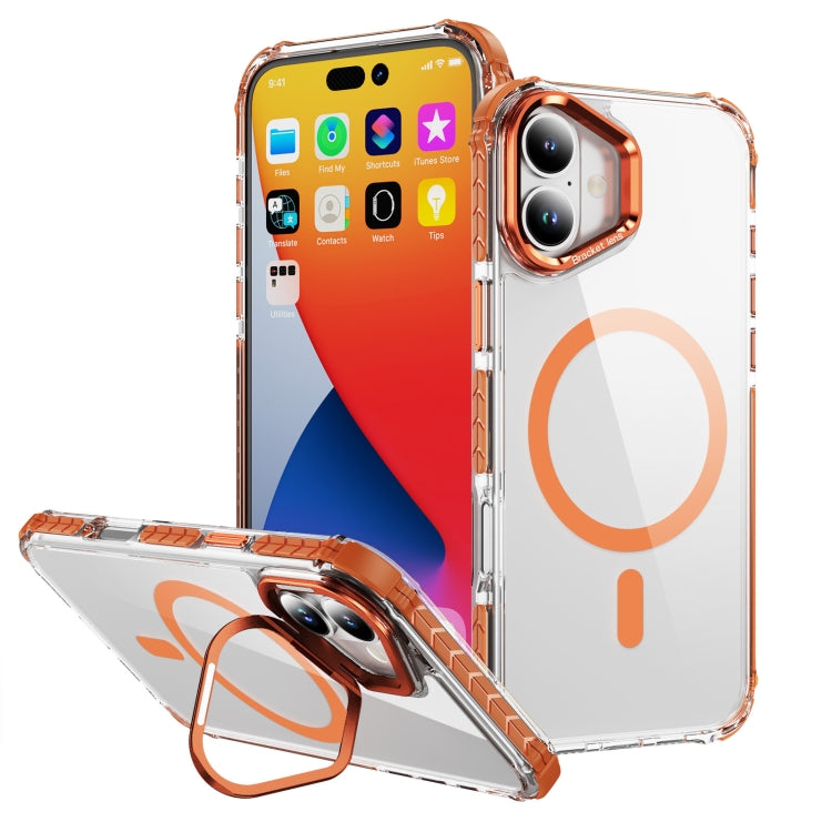 For iPhone 16 Plus Rainbow Series Transparent MagSafe Lens Holder Phone Case(Orange) - iPhone 16 Plus Cases by PMC Jewellery | Online Shopping South Africa | PMC Jewellery | Buy Now Pay Later Mobicred