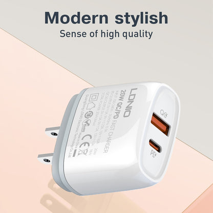 LDNIO Q229 QC3.0 / PD20W USB + Type-C Fast Charger with 1m USB to 8 Pin Cable, Plug Type:EU Plug(White) - USB Charger by LDNIO | Online Shopping South Africa | PMC Jewellery | Buy Now Pay Later Mobicred