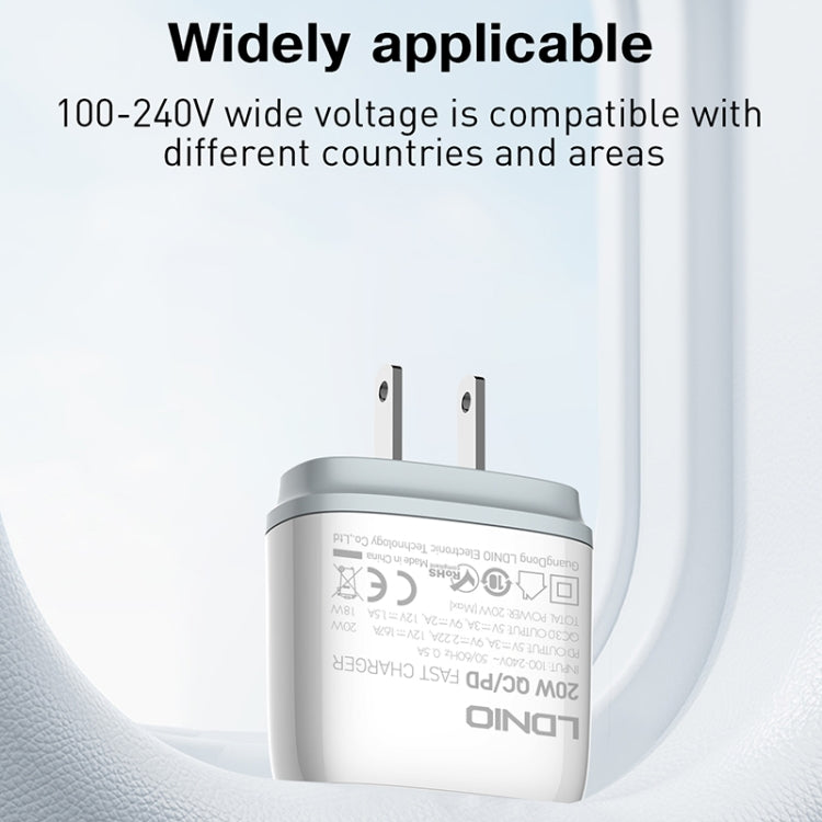 LDNIO Q229 QC3.0 / PD20W USB + Type-C Fast Charger with 1m USB to 8 Pin Cable, Plug Type:US Plug(White) - USB Charger by LDNIO | Online Shopping South Africa | PMC Jewellery | Buy Now Pay Later Mobicred