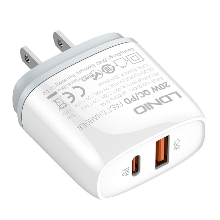 LDNIO Q229 QC3.0 / PD20W USB + Type-C Fast Charger with 1m Type-C to 8 Pin Cable, Plug Type:US Plug(White) - USB Charger by LDNIO | Online Shopping South Africa | PMC Jewellery | Buy Now Pay Later Mobicred