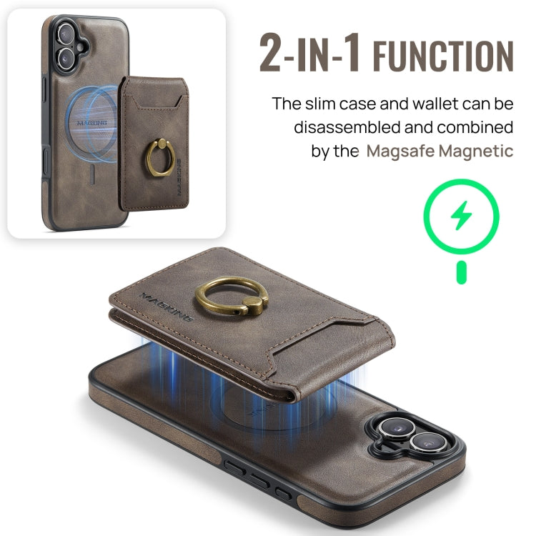 For iPhone 16 Plus DG.MING K1 MagSafe Detachable Wallet RFID Back Cover Phone Case(Coffee) - iPhone 16 Plus Cases by DG.MING | Online Shopping South Africa | PMC Jewellery | Buy Now Pay Later Mobicred