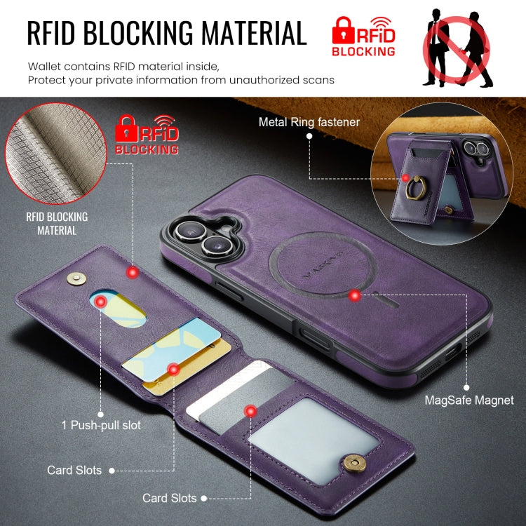 For iPhone 16 Plus DG.MING K1 MagSafe Detachable Wallet RFID Back Cover Phone Case(Purple) - iPhone 16 Plus Cases by DG.MING | Online Shopping South Africa | PMC Jewellery | Buy Now Pay Later Mobicred