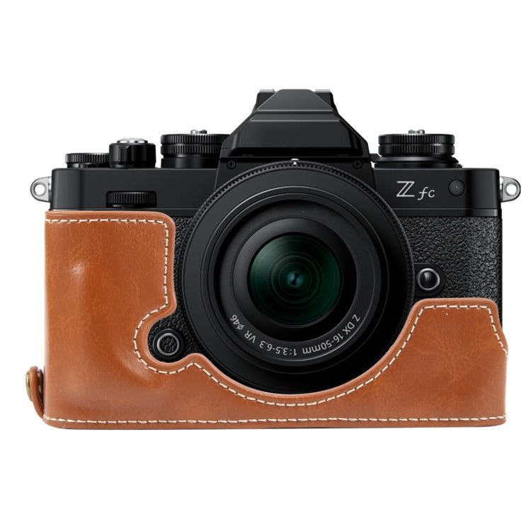 For Nikon ZFC Glossy PU Leather Camera Half Case Base(Brown) - Half Case by PMC TechLife | Online Shopping South Africa | PMC TechLife | Buy Now Pay Later Mobicred