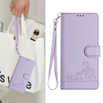 For Samsung Galaxy S25 Ultra 5G Cat Rat Embossed RFID Leather Phone Case with Lanyard(Purple) - Galaxy S25 Ultra 5G Cases by PMC Jewellery | Online Shopping South Africa | PMC Jewellery | Buy Now Pay Later Mobicred