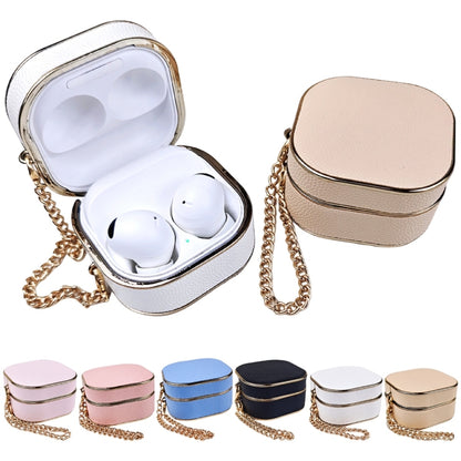 For Samsung Galaxy Buds2 / 2 Pro / Pro Litchi Texture Earbuds Box Leather Protective Case with Metal Bracelet(White) - Samsung Earphone Case by PMC Jewellery | Online Shopping South Africa | PMC Jewellery | Buy Now Pay Later Mobicred