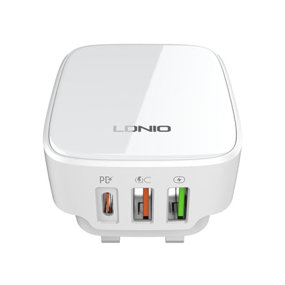 LDNIO Q334 32W Type-C + Dual USB Port Charger with 1m Micro USB Data Cable, Plug Type:UK Plug(White) - USB Charger by LDNIO | Online Shopping South Africa | PMC Jewellery | Buy Now Pay Later Mobicred