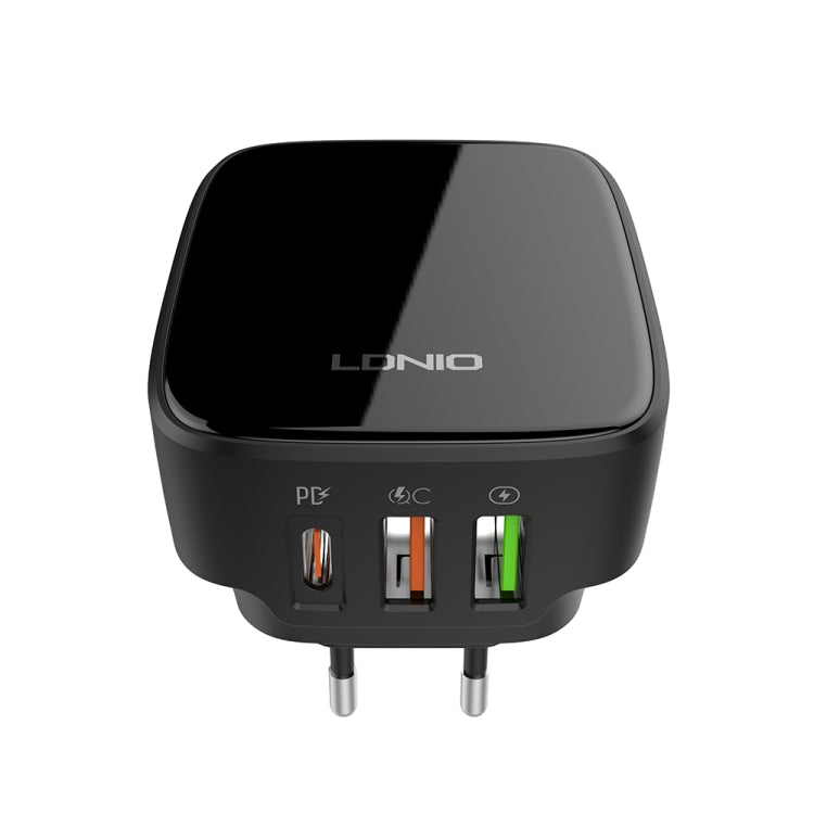 LDNIO Q334 32W Type-C + Dual USB Port Charger with 1m 8 Pin Data Cable, Plug Type:EU Plug(Black) - USB Charger by LDNIO | Online Shopping South Africa | PMC Jewellery | Buy Now Pay Later Mobicred