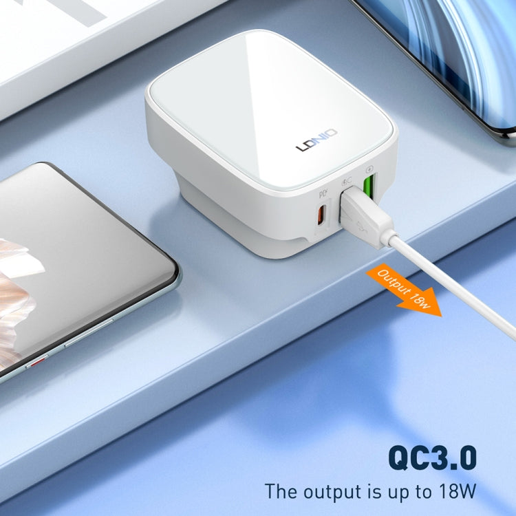 LDNIO Q334 32W Type-C + Dual USB Port Charger with 1m 8 Pin Data Cable, Plug Type:EU Plug(White) - USB Charger by LDNIO | Online Shopping South Africa | PMC Jewellery | Buy Now Pay Later Mobicred