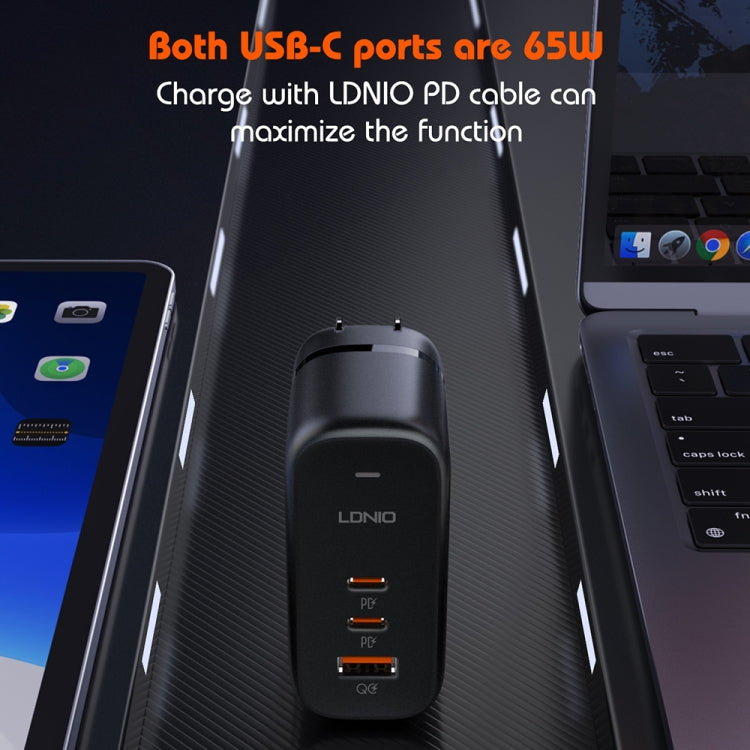 LDNIO Q366 65W USB + Dual Type-C Port Charger with 1m USB-C / Type-C to USB-C / Type-C Data Cable, Plug Type:US Plug(Black) - USB Charger by LDNIO | Online Shopping South Africa | PMC Jewellery | Buy Now Pay Later Mobicred