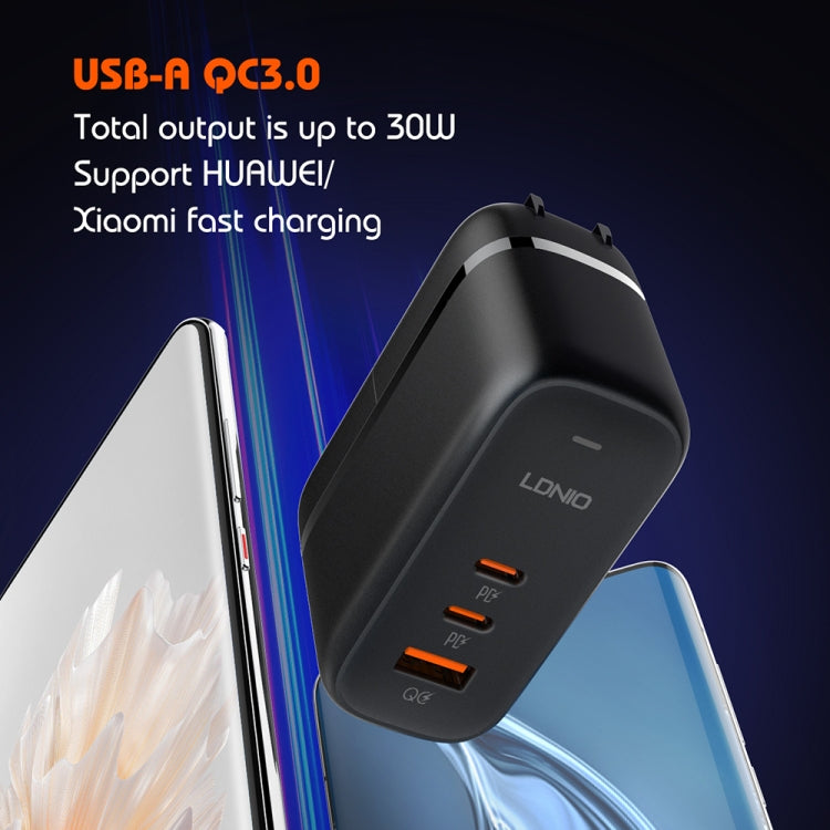 LDNIO Q366 65W USB + Dual Type-C Port Charger with 1m USB-C / Type-C to USB-C / Type-C Data Cable, Plug Type:UK Plug(Black) - USB Charger by LDNIO | Online Shopping South Africa | PMC Jewellery | Buy Now Pay Later Mobicred