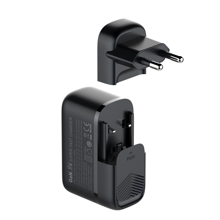 LDNIO Q367 65W GaN 3 x USB-C / Type-C Interface Charger with 1m USB-C / Type-C to USB-C / Type-C Data Cable, Plug Type:EU Plug(Black) - USB Charger by LDNIO | Online Shopping South Africa | PMC Jewellery | Buy Now Pay Later Mobicred