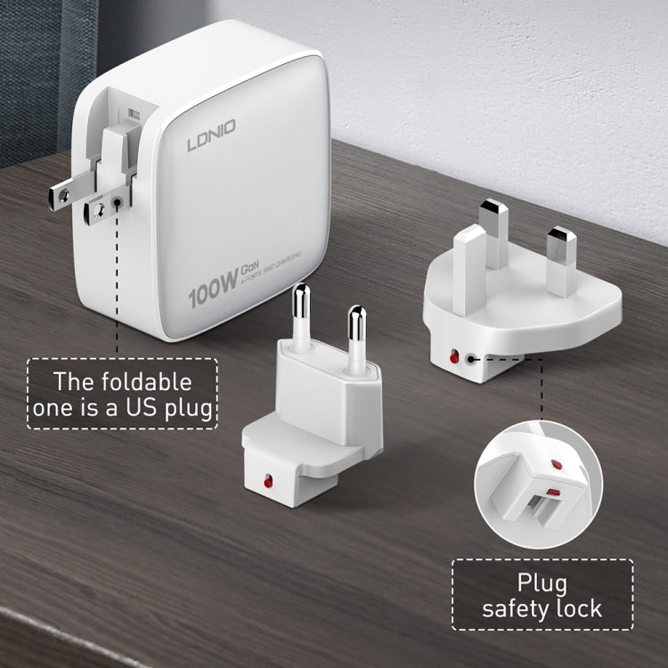 LDNIO Q408 100W GaN USB+3 USB-C / Type-C Interface Charger with 1m 100W USB-C / Type-C to USB-C / Type-C Data Cable, Plug Type:UK Plug(Black) - USB Charger by LDNIO | Online Shopping South Africa | PMC Jewellery | Buy Now Pay Later Mobicred