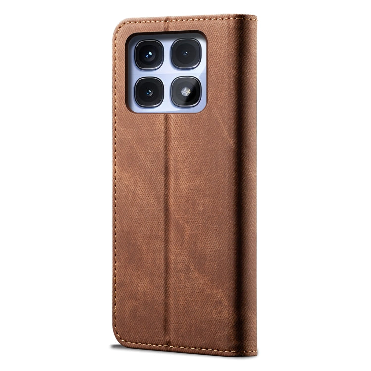 For Redmi K70 Ultra 5G Denim Texture Casual Style Horizontal Flip Leather Case(Brown) - Xiaomi Cases by PMC Jewellery | Online Shopping South Africa | PMC Jewellery | Buy Now Pay Later Mobicred