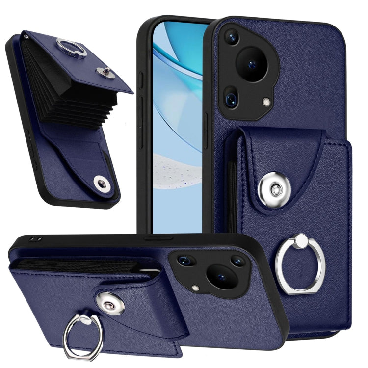 For Huawei Pura 70 Ultra Organ Card Bag Ring Holder Phone Case(Blue) - Huawei Cases by PMC Jewellery | Online Shopping South Africa | PMC Jewellery | Buy Now Pay Later Mobicred