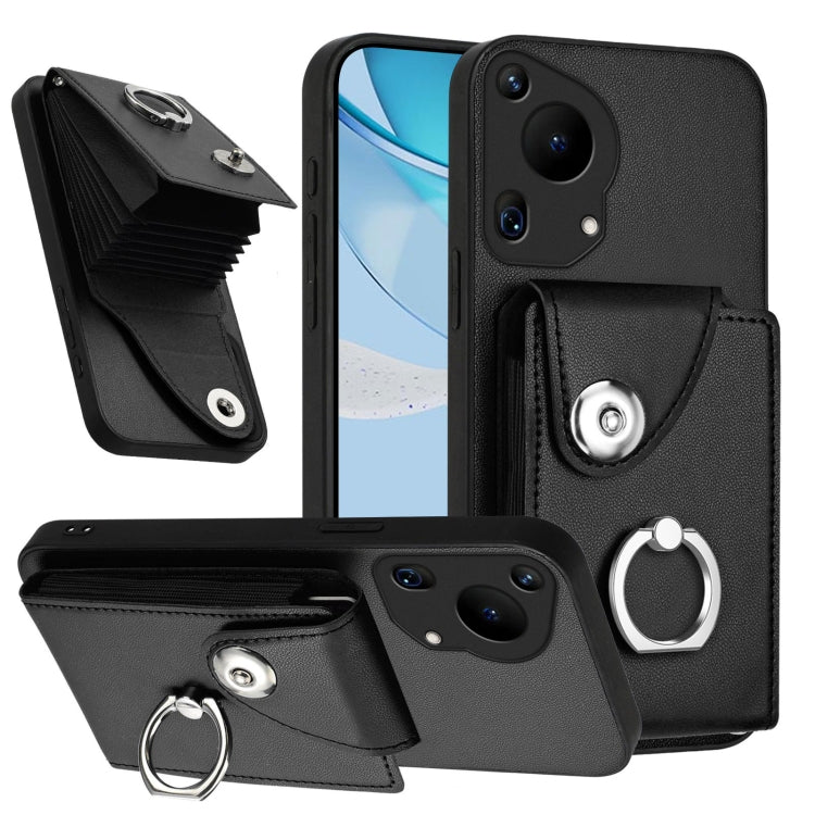 For Huawei Pura 70 Ultra Organ Card Bag Ring Holder Phone Case(Black) - Huawei Cases by PMC Jewellery | Online Shopping South Africa | PMC Jewellery | Buy Now Pay Later Mobicred