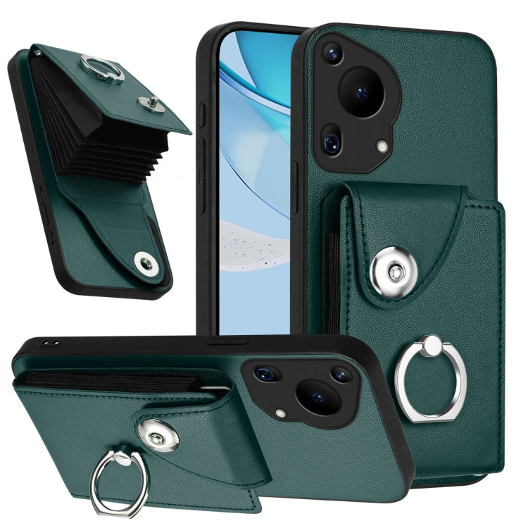 For Huawei Pura 70 Ultra Organ Card Bag Ring Holder Phone Case(Green) - Huawei Cases by PMC Jewellery | Online Shopping South Africa | PMC Jewellery | Buy Now Pay Later Mobicred