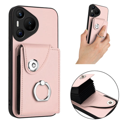 For Huawei Pura 70 Organ Card Bag Ring Holder Phone Case(Pink) - Huawei Cases by PMC Jewellery | Online Shopping South Africa | PMC Jewellery | Buy Now Pay Later Mobicred