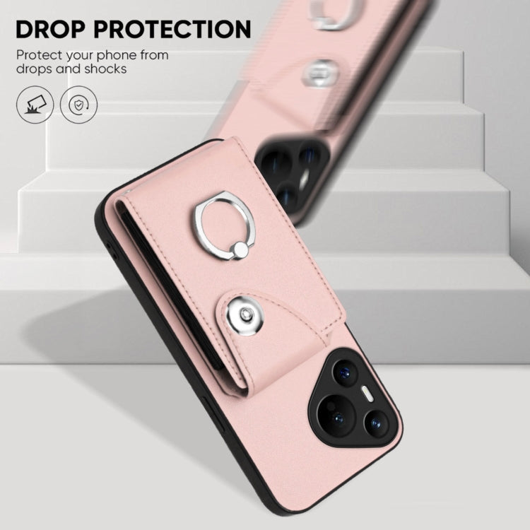 For Huawei Pura 70 Organ Card Bag Ring Holder Phone Case(Pink) - Huawei Cases by PMC Jewellery | Online Shopping South Africa | PMC Jewellery | Buy Now Pay Later Mobicred