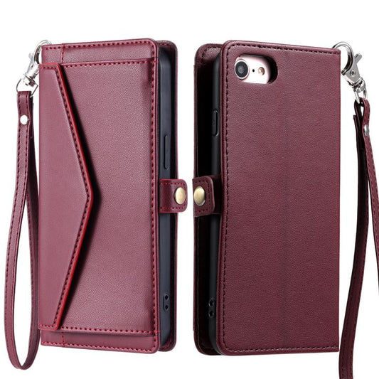 For iPhone 16e Wallet Multi-card Slot Leather Phone Case with Lanyard(Wine Red) - iPhone 16e Cases by PMC Jewellery | Online Shopping South Africa | PMC Jewellery | Buy Now Pay Later Mobicred