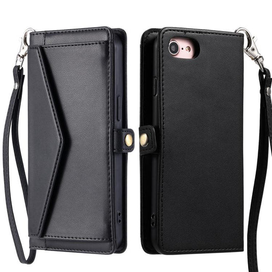 For iPhone 16e Wallet Multi-card Slot Leather Phone Case with Lanyard(Black) - iPhone 16e Cases by PMC Jewellery | Online Shopping South Africa | PMC Jewellery | Buy Now Pay Later Mobicred