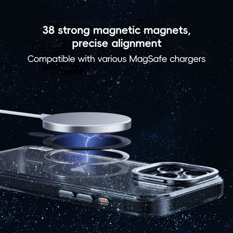 For iPhone 16 Pro Glitter Powder Lens Holder MagSafe Magnetic Phone Case(Transparent) - iPhone 16 Pro Cases by PMC Jewellery | Online Shopping South Africa | PMC Jewellery | Buy Now Pay Later Mobicred