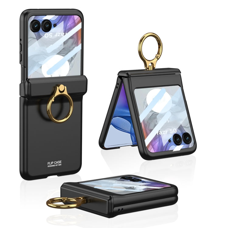 For Motorola Razr 50 GKK Integrated Magnetic Hinged Flip Case with Ring Holder(Black) - Motorola Cases by GKK | Online Shopping South Africa | PMC Jewellery | Buy Now Pay Later Mobicred