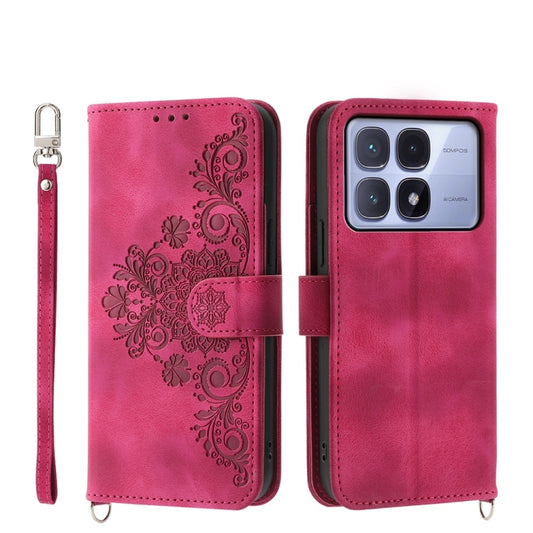 For Redmi K70 Ultra Skin Feel Flowers Embossed Wallet Leather Phone Case(Wine Red) - Xiaomi Cases by PMC Jewellery | Online Shopping South Africa | PMC Jewellery | Buy Now Pay Later Mobicred