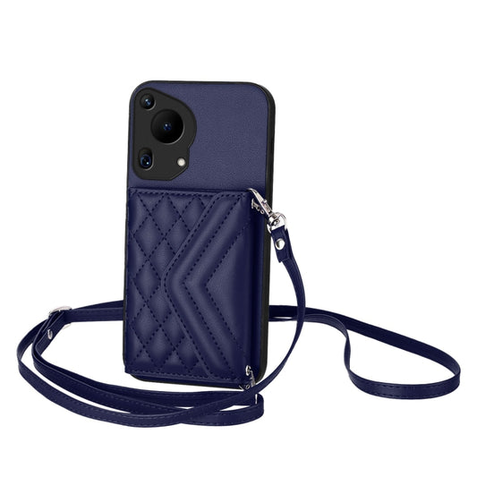 For Huawei Pura 70 Ultra Rhombic Texture Card Bag RFID Phone Case with Long Lanyard(Blue) - Huawei Cases by PMC Jewellery | Online Shopping South Africa | PMC Jewellery | Buy Now Pay Later Mobicred