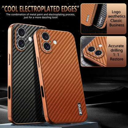 For iPhone 16 Plus AZNS Electroplated Edge Carbon Fiber Texture Phone Case(Black) - iPhone 16 Plus Cases by AZNS | Online Shopping South Africa | PMC Jewellery | Buy Now Pay Later Mobicred