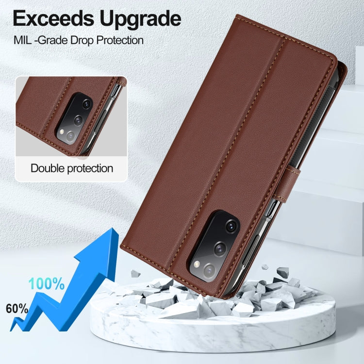 For Samsung Galaxy S20 FE 5G LC.IMEEKE L2 Series Detachable Magsafe PU Phone Case with Lanyard(Brown) - Galaxy Phone Cases by LC.IMEEKE | Online Shopping South Africa | PMC Jewellery | Buy Now Pay Later Mobicred