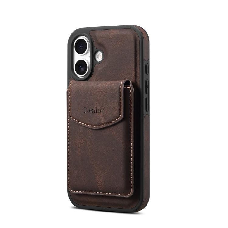 For iPhone 16 Denior D20 Skin Feel MagSafe Holder Detachable Card Slot Phone Case(Brown) - iPhone 16 Cases by Denior | Online Shopping South Africa | PMC Jewellery | Buy Now Pay Later Mobicred