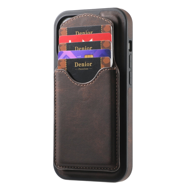 For iPhone 16 Denior D20 Skin Feel MagSafe Holder Detachable Card Slot Phone Case(Brown) - iPhone 16 Cases by Denior | Online Shopping South Africa | PMC Jewellery | Buy Now Pay Later Mobicred