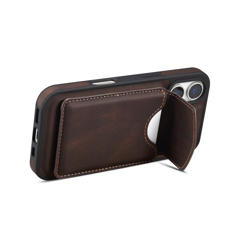 For iPhone 16 Denior D20 Skin Feel MagSafe Holder Detachable Card Slot Phone Case(Brown) - iPhone 16 Cases by Denior | Online Shopping South Africa | PMC Jewellery | Buy Now Pay Later Mobicred