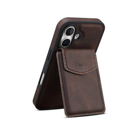 For iPhone 16 Denior D20 Skin Feel MagSafe Holder Detachable Card Slot Phone Case(Brown) - iPhone 16 Cases by Denior | Online Shopping South Africa | PMC Jewellery | Buy Now Pay Later Mobicred