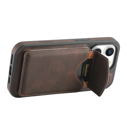 For iPhone 15 Pro Max Denior D20 Skin Feel MagSafe Holder Detachable Card Slot Phone Case(Brown) - iPhone 15 Pro Max Cases by Denior | Online Shopping South Africa | PMC Jewellery | Buy Now Pay Later Mobicred