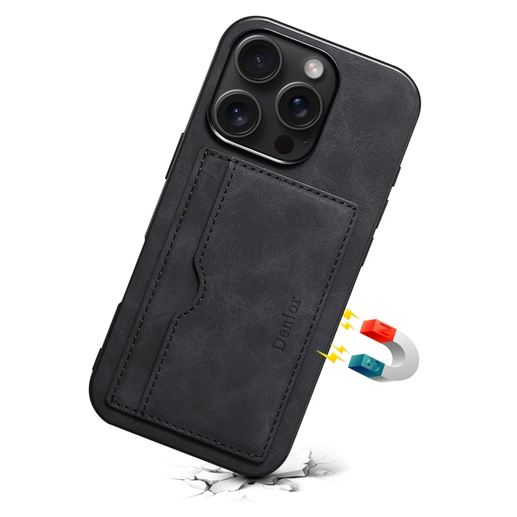 For iPhone 16 Plus Denior D08 PU Single Card Slot Holder Phone Case(Black) - iPhone 16 Plus Cases by Denior | Online Shopping South Africa | PMC Jewellery | Buy Now Pay Later Mobicred