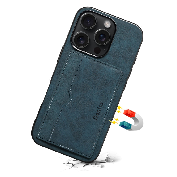 For iPhone 16 Pro Denior D08 PU Single Card Slot Holder Phone Case(Blue) - iPhone 16 Pro Cases by Denior | Online Shopping South Africa | PMC Jewellery | Buy Now Pay Later Mobicred