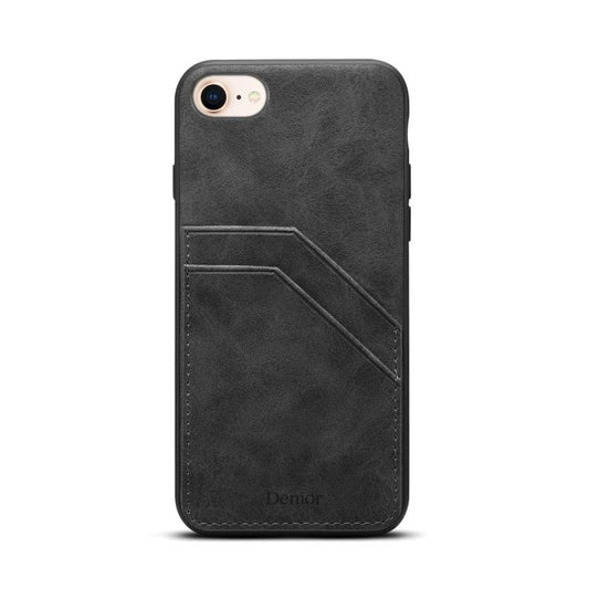 For iPhone 16e Denior D09 PU Dual Card Slot Back Cover Phone Case(Black) - iPhone 16e Cases by Denior | Online Shopping South Africa | PMC Jewellery | Buy Now Pay Later Mobicred